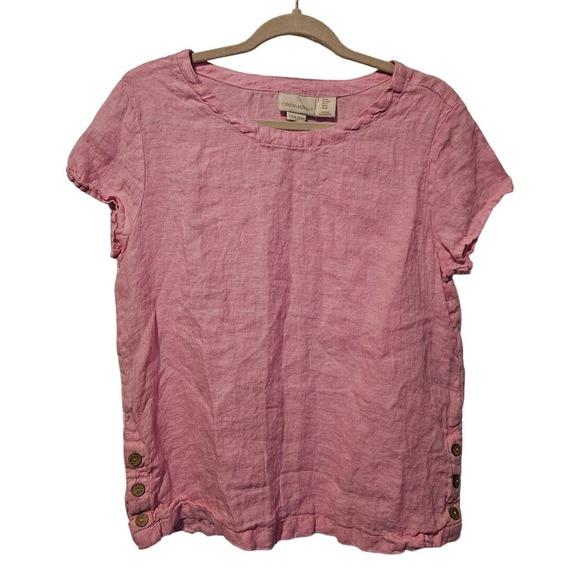 Cynthia Rowley 100% linen icy pink boxy short sleeve top size M - Picture 1 of 4